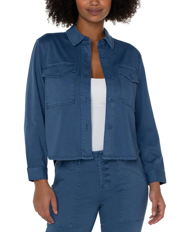 LIVERPOOL LM1077L12 CROPPED SHIRT JACKET QUEEN BLUE