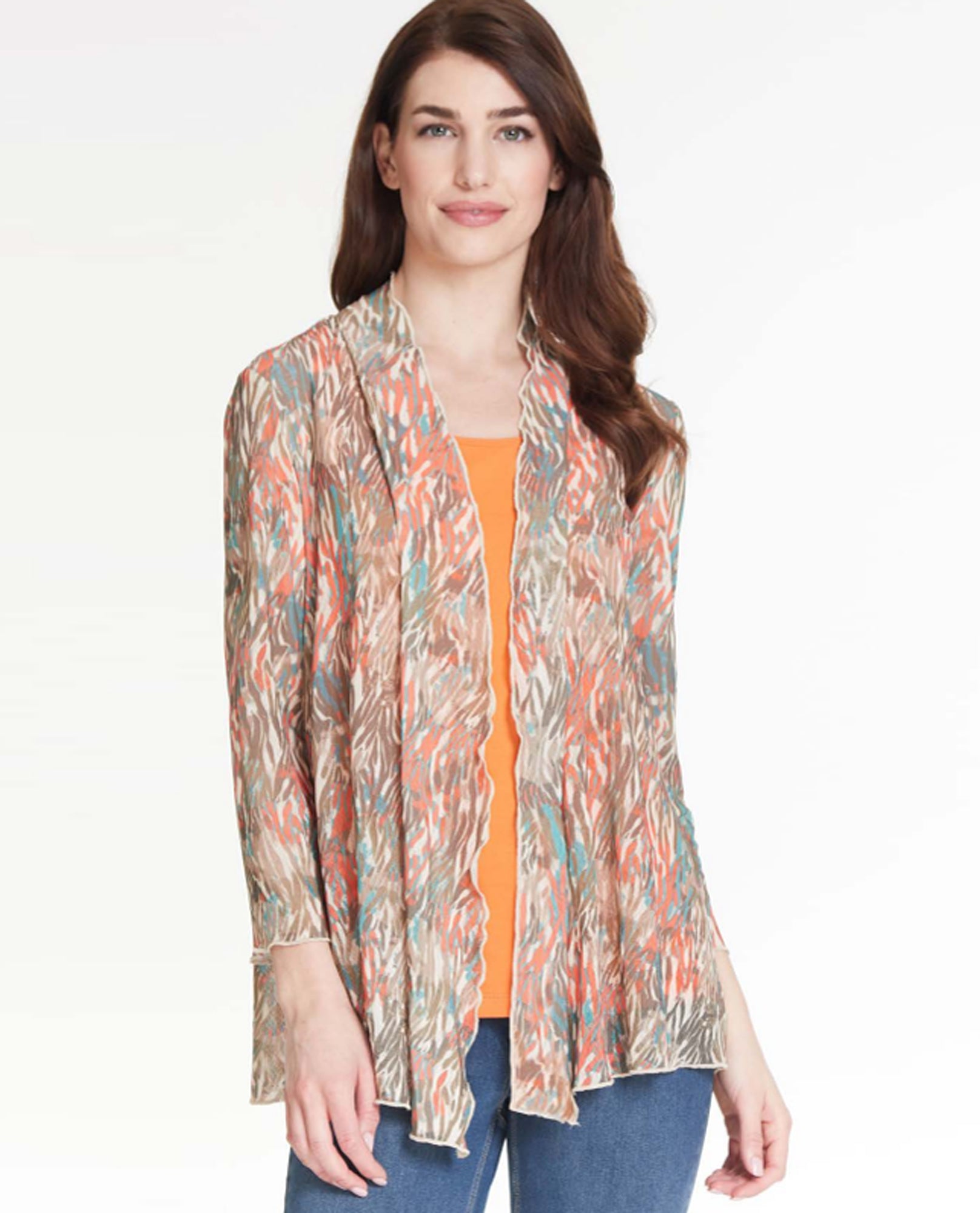 Multi Colored 3/4Th Sleeve Front Open Jacket With Belt