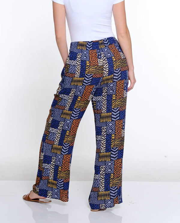 MULTIPLES M34705PM PULL ON SHIRRED WAIST WIDE LEG PANT PATCH MULTI