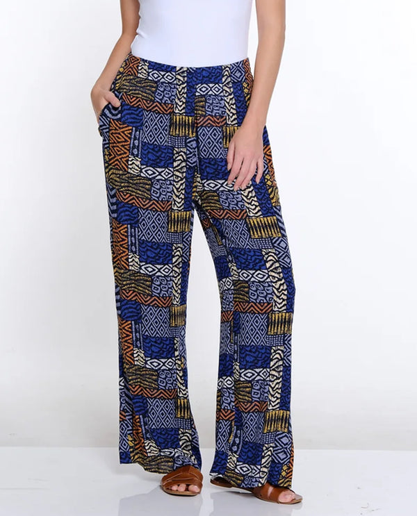 MULTIPLES M34705PM PULL ON SHIRRED WAIST WIDE LEG PANT PATCH MULTI