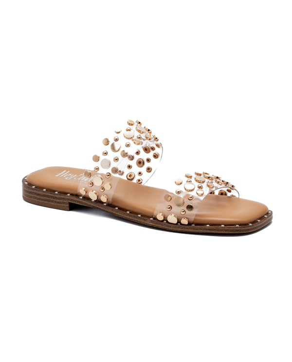 CORKYS MAGNET CLEAR STRAP WITH ROSE GOLD STUDS FLAT SANDAL