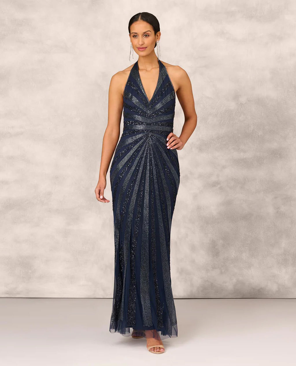 AIDAN MATTOX MD1E207348 V NECK BEADED HALTER