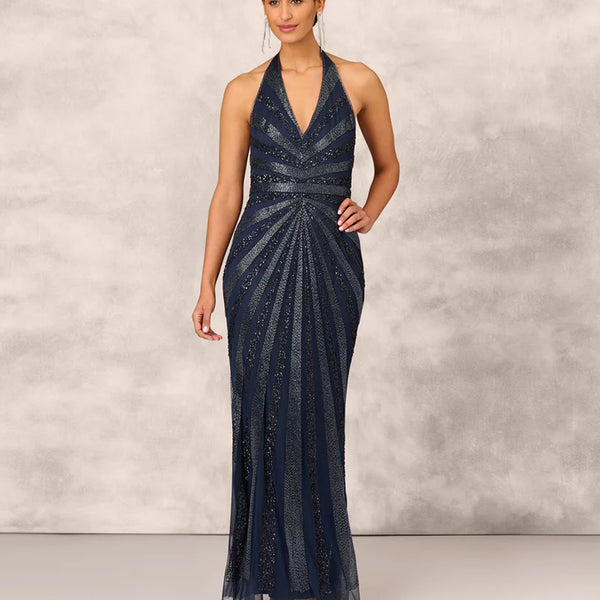 AIDAN MATTOX MD1E207348 V NECK BEADED HALTER - Main Image