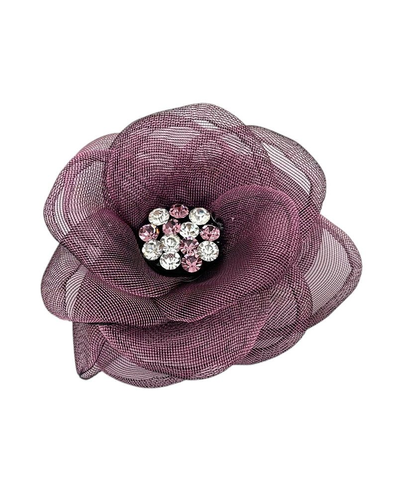 MESH & CRYSTAL ROSE BROOCH AND HAIR CLIP LAVENDER