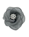 MESH & CRYSTAL ROSE BROOCH AND HAIR CLIP SILVER
