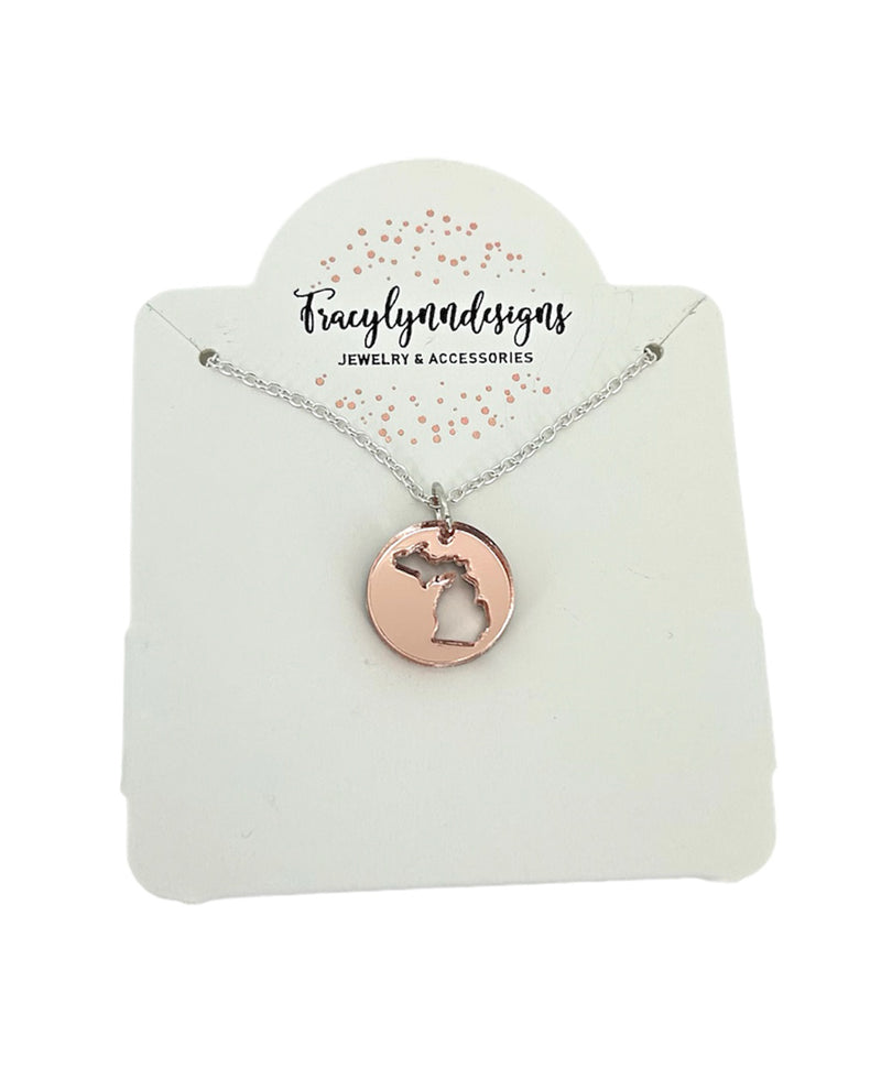 TRACY LYNN MICHIGAN MIRRORED NECKLACE ROSE GOLD
