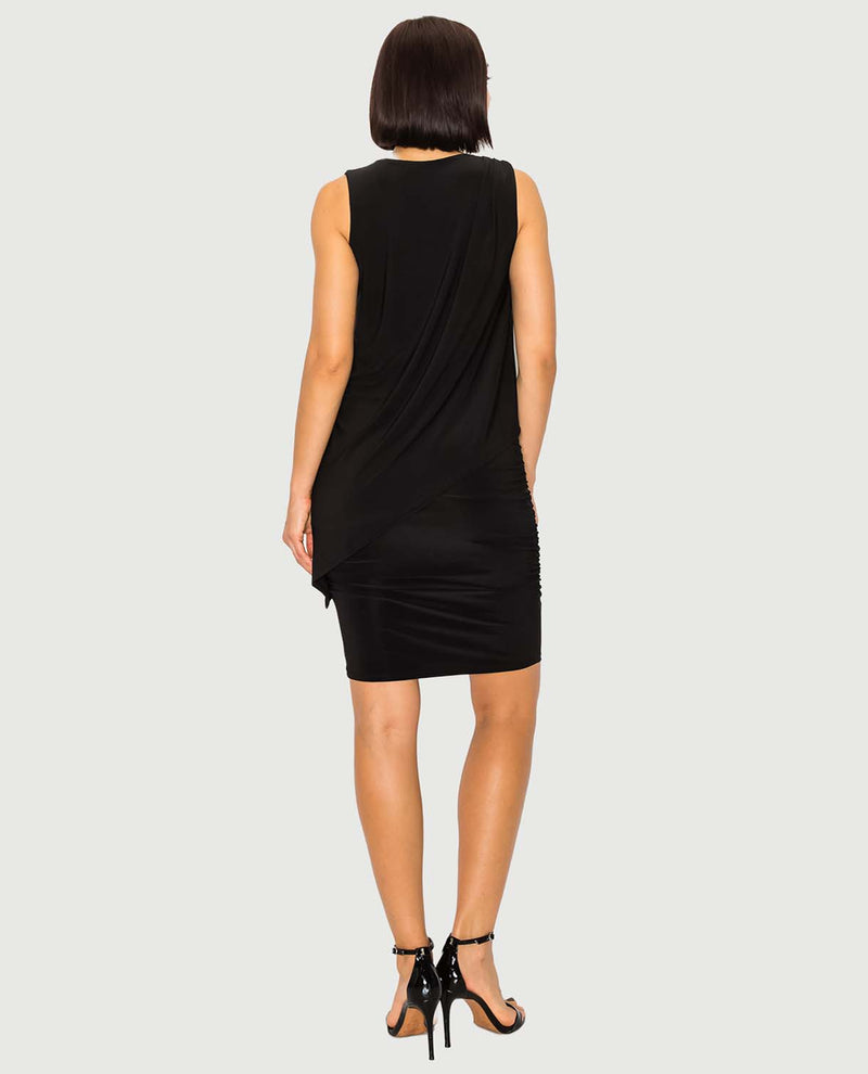 LAST TANGO MS750 SLEEVELESS 2 LAYER TUNIC DRESS BLACK