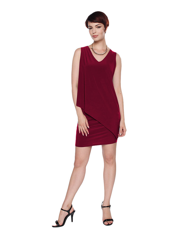 LAST TANGO MS750 SLEEVELESS 2 LAYER TUNIC DRESS BURGANDY