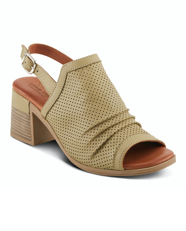 SPRING STEP NOCTIUM PERFORATED LEATHER BUCKLE SANDAL OLIVE GREEN
