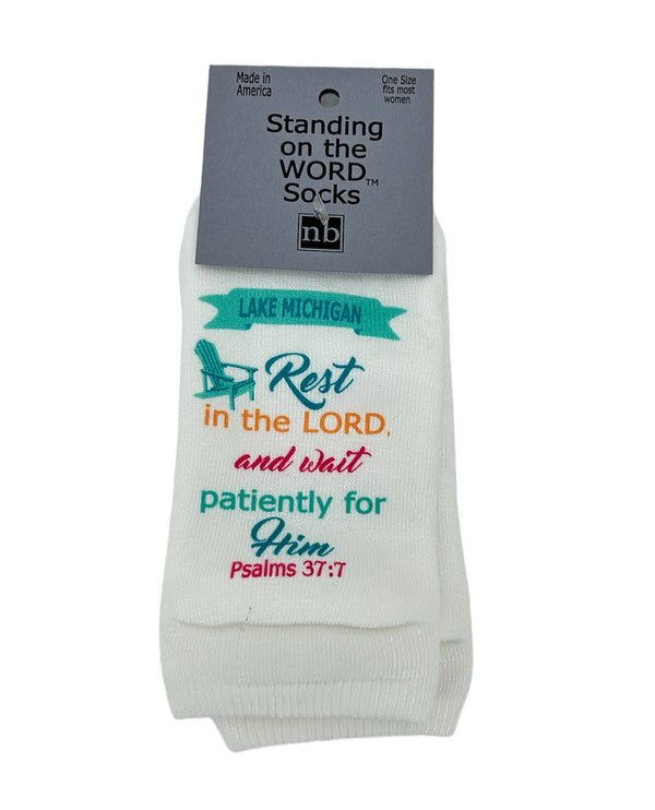 Standing On The WorD Socks PSALM 37:7 Rest Socks LAKE MICHIGAN