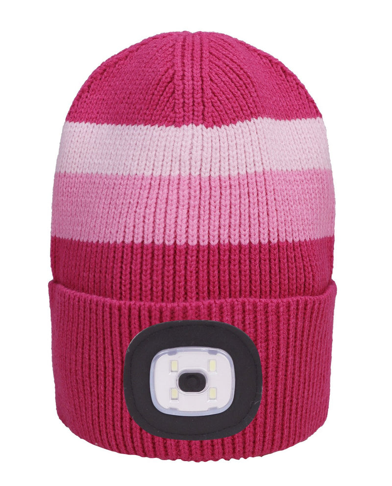 RECHARGEABLE LED SPOTLIGHT STRIPED BEANIE PINK
