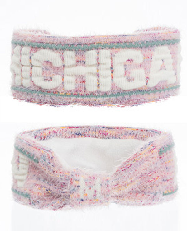 RR595 MICHIGAN FUZZY HEADBAND PINK