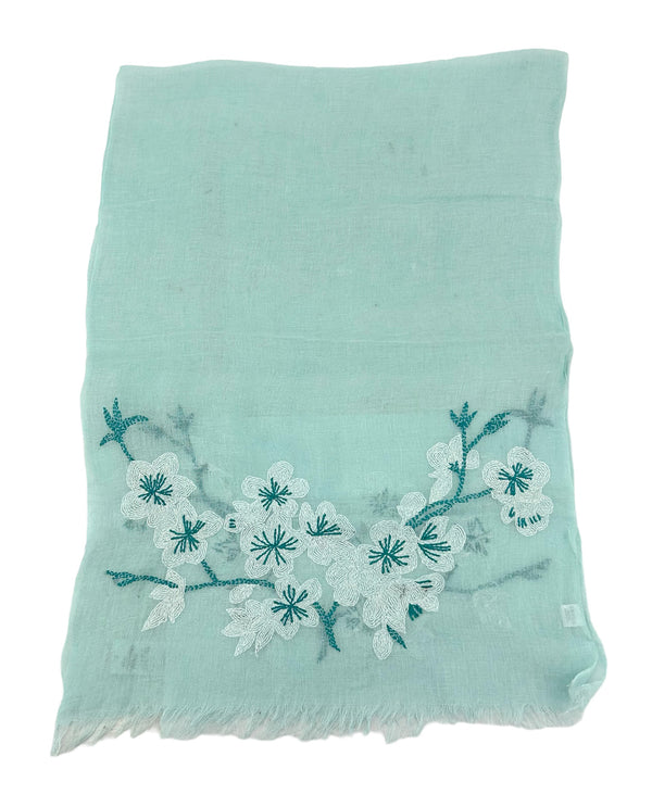 S-21 LINEN FLORAL EMBROIDERED SCARF BLUE/ROYAL
