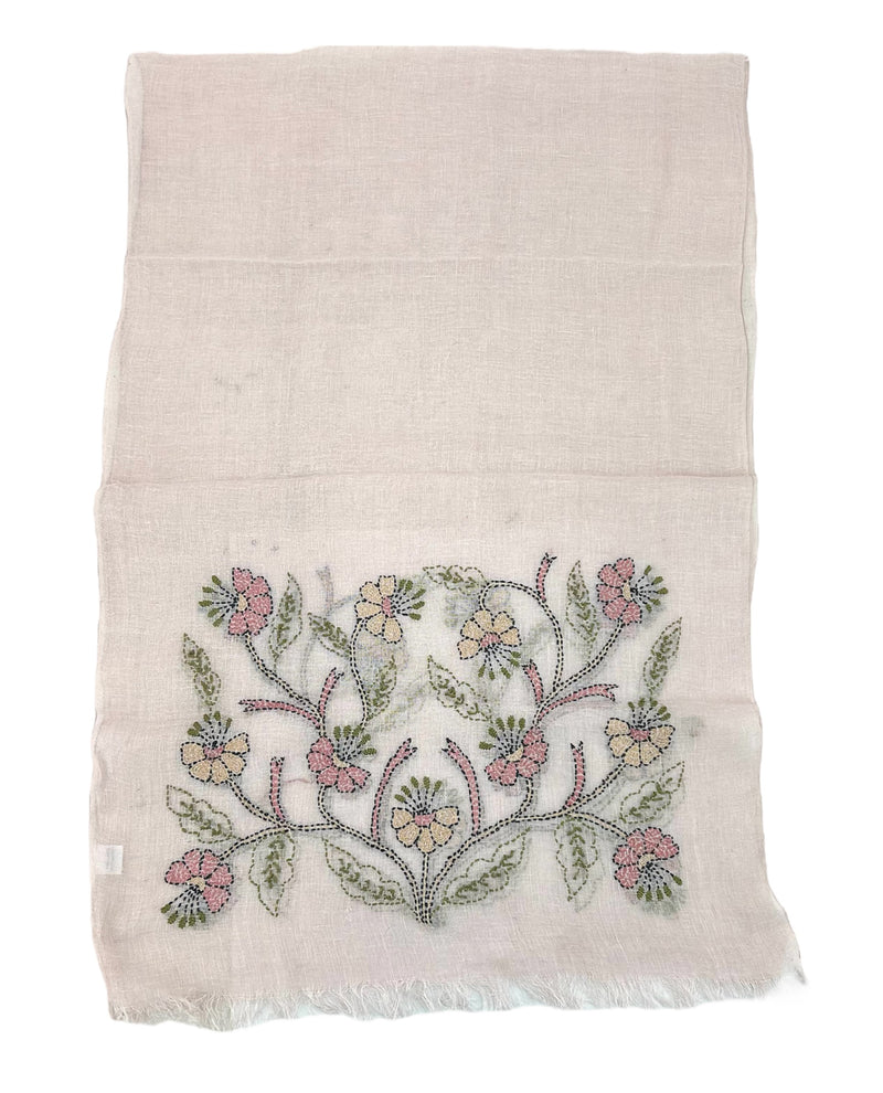 S-21 LINEN FLORAL EMBROIDERED SCARF PALE PINK