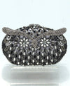 S095 SQUATTY OWL CRYSTAL HANDBAG BLACK MULTI
