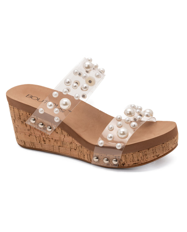 CORKYS SANGRIA CLEAR STRAP ADORNED WITH PEARLS WEDGE SANDAL