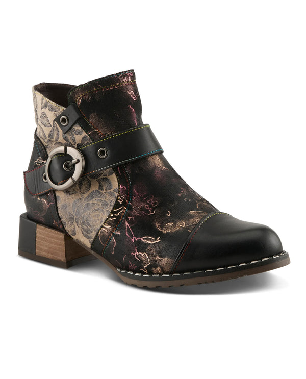 L'ARTISTE SIPPERB PRINT BUCKLE DETAIL ANKLE BOOT BLACK MULTI
