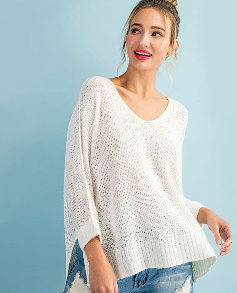 ee:some SK2207 RIBBON BOXY SWEATER OFF WHITE