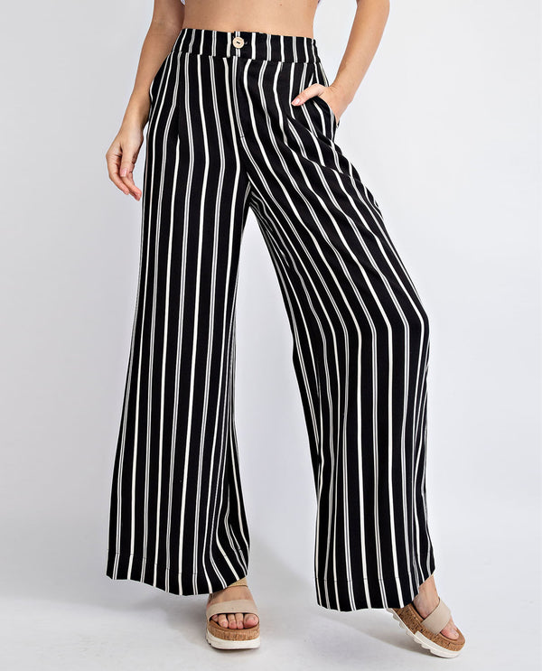 RAE MODE P6517 STRIPE WIDE LEG PANT BLACK