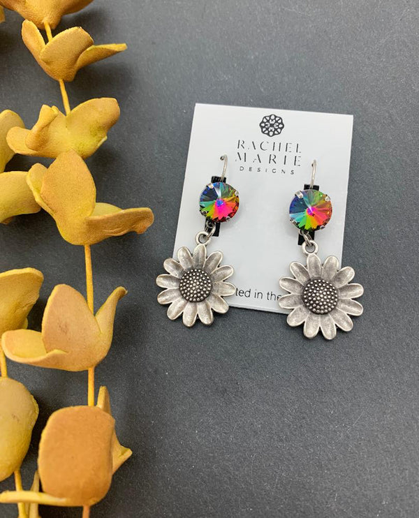 Rachel Marie Designs Sunflower Small Stone Drop Earring VITRIAL MEDIUM