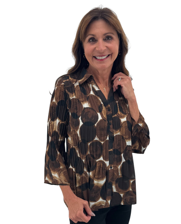 TH-NT1457 PLEATED BTTN DOWN TOP