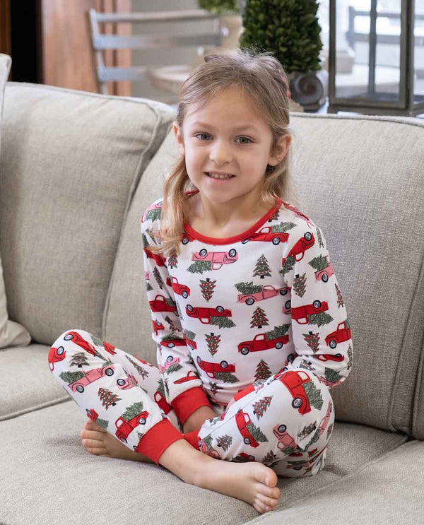 TRUCK HOME FOR THE HOLIDAY SLEEP SET- KIDS WHITE/RED