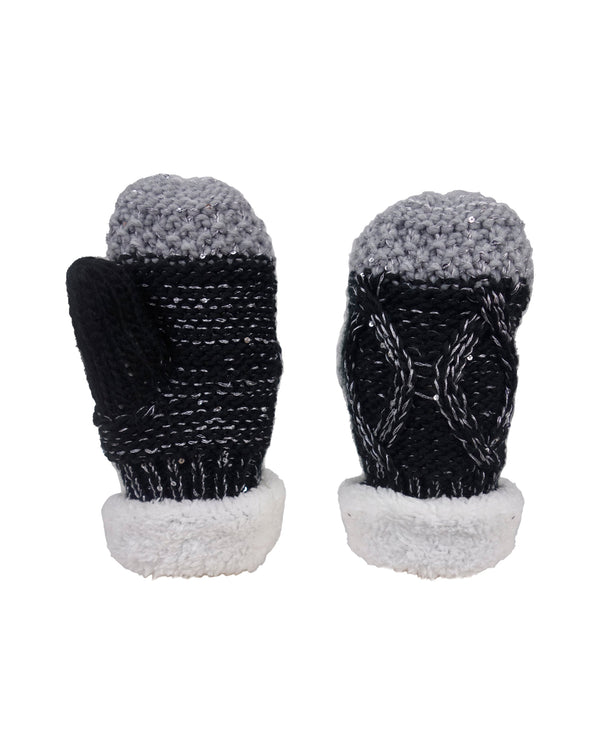 Two-Tone Winter Sky Woven Mittens BLACK