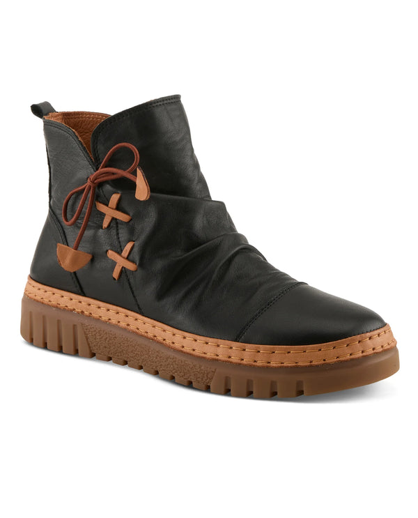 SPRING STEP VANDIS RUCHED UPPER ANKLE BOOT BLACK/TAN