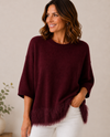 MADE IN ITALY WS26020 FAUX FUR HEM PULLOVER SWEATER BURGUNDY