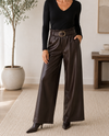 MADE IN ITALY LV5794 FAUX LEATHER PANTS W/ BELT DARK BROWN