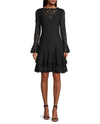 SHANI S-2022 LACE TIERED HEM DRESS BLACK