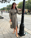 BEULAH PM3124 METALLIC PLEATED MIDI DRESS GREY
