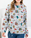 HD-104 ALL OVER BOOKS PRINT HOODIE LT GREY MULTI