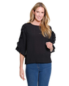 MULTIPLES M36105TM 3/4 RUFFLE SLV SCOOP NECK WOVEN TOP BLACK