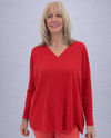 METRIC KNITS 32508 V-NECK PULLOVER WITH RIBBED SLEEVES FIREY RED