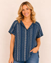 ISCA A-8836-5214 SHORT SLEEVE V-NECK EYELET TOP