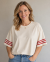ENTRO T30627 SS KNIT TOP W/ STRIPE SLEEVE