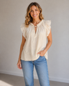 40417 RUFFLED SLEEVE TOP BEIGE