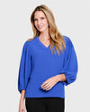 MULTIPLES M36102TP PETITES PUFF SLEEVE BANDED V-NECK WOVEN TOP