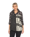MOONLIGHT 3946 ABSTRACT CRINKLE BUTTON UP BLOUSE BLCK MULTI