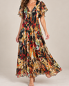 MADE IN ITALY O/S AUTUMN BLOOM PRINT SILK LINED DRESS