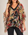 MADE IN ITALY 67107 O/S AUTUMN BLOOM PRINT SILK TOP RED