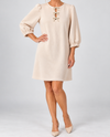 FATE FD34048 RHINESTONE BOW FAUX SUEDE DRESS ECRU