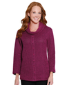 MULTIPLES M46104TP PETITE KNIT 3/4 SLV COWL BTTN FRONT TOP PLUM