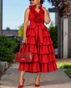 SAMUEL DONG F26043 DUPPIONI LONG RUFFLE DRESS
