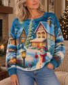 MADE IN ITALY NYL5 O/S WINTER SNOWMAN PRINTED KNIT SWEATER ONE SIZE