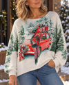 MADE IN ITALY NYL2 O/S CHRISTMAS CAR PRINTED KNIT SWEATER ONE SIZE