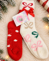 2 PAIR CHRISTMAS BOW SPA SOCKS 75283-F RED