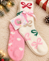 2 PAIR CHRISTMAS BOW SPA SOCKS 75283-F PINK