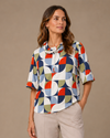 PURE ESSENCE 660-4574 PRINT TIE COWL TOP WHITE